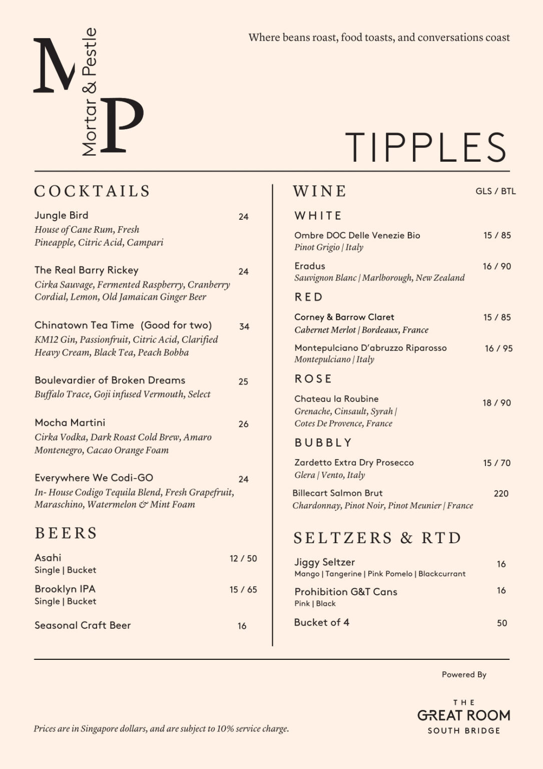 Alcohol Menu Mortar & Pestle